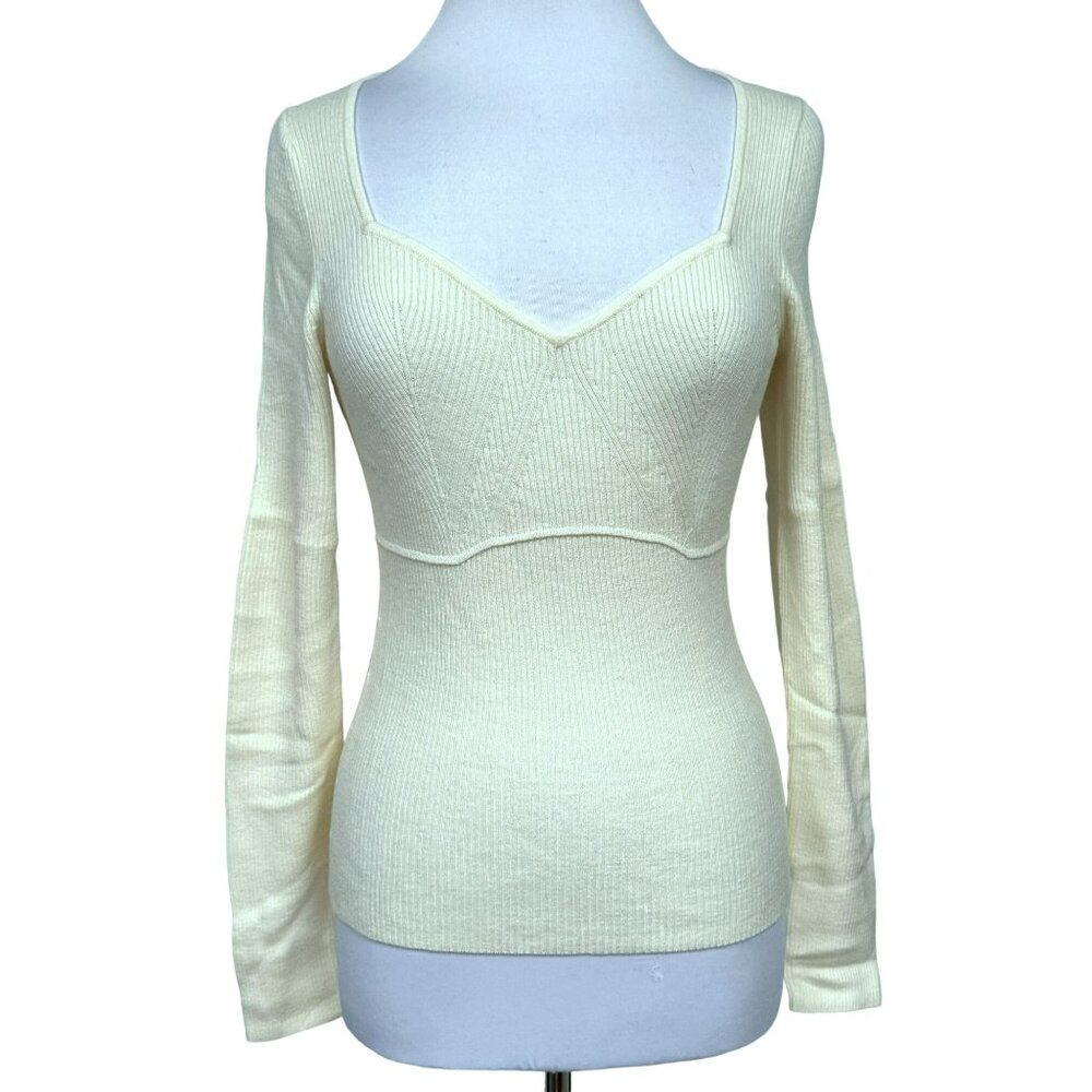 GAP Sweetheart Corset Long Sleeve Sweetheart Neckline Sweater Ivory Sz M NEW